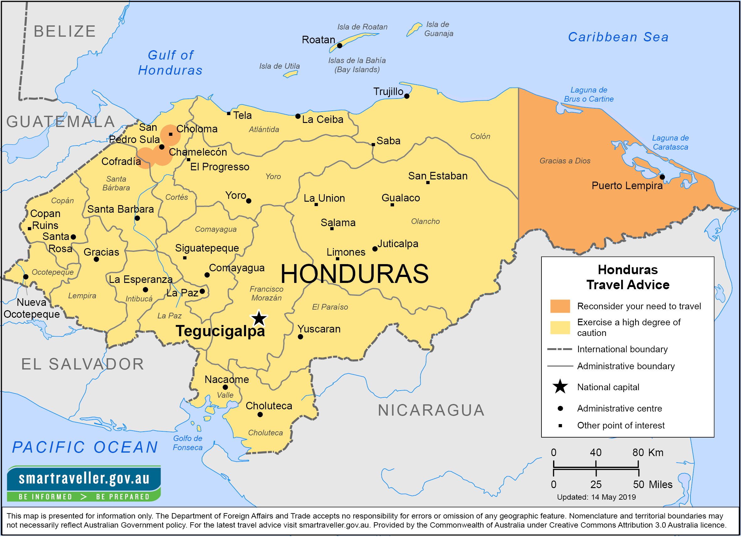 honduras travel map