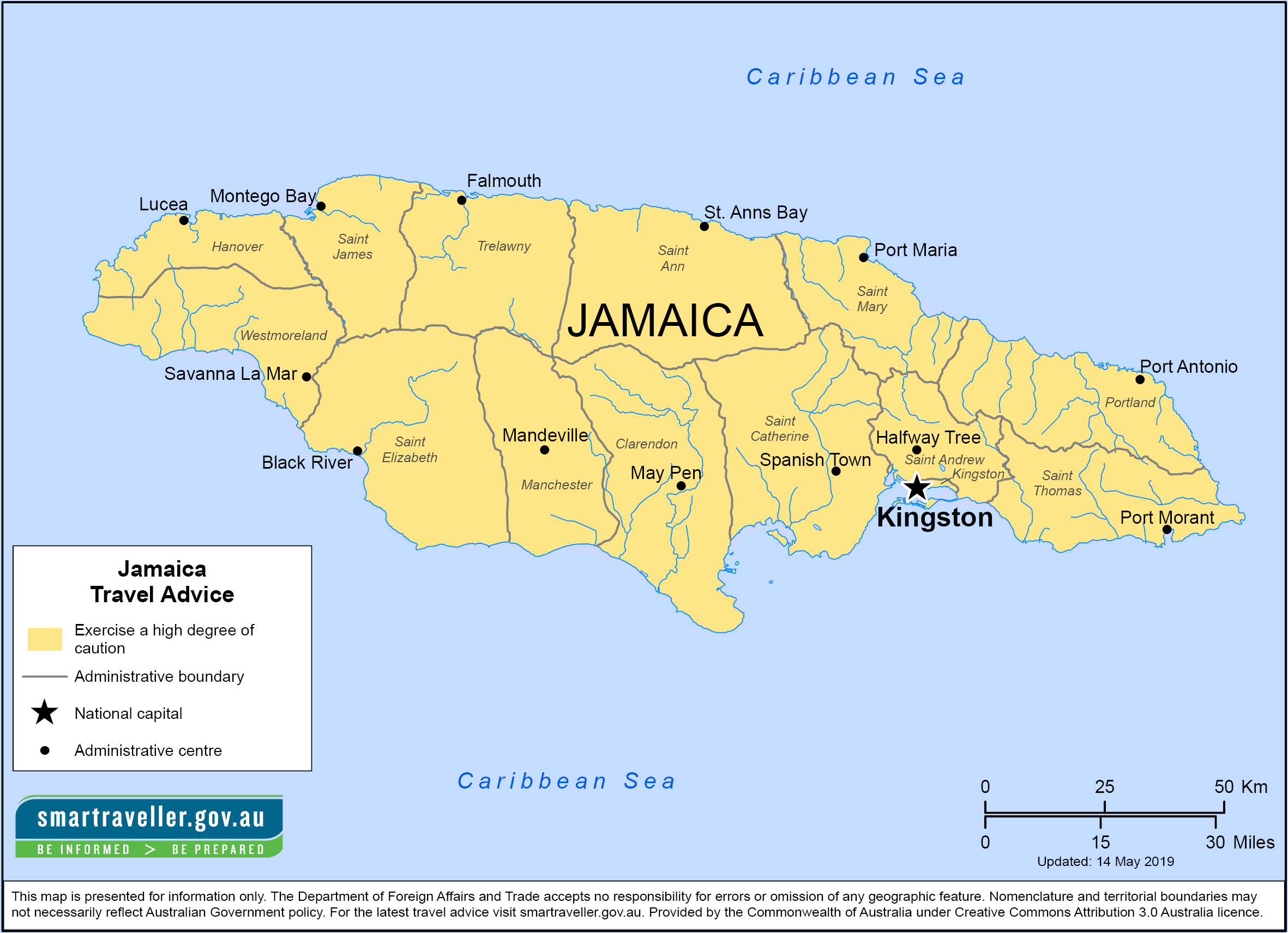Jamaica Cities Map 
