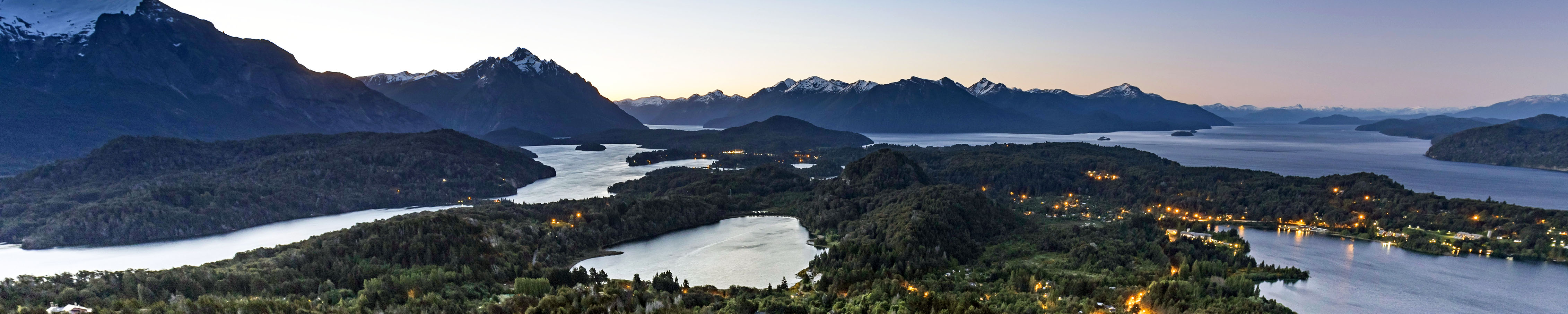 Aerial view of Lake Nahuel with town on chore