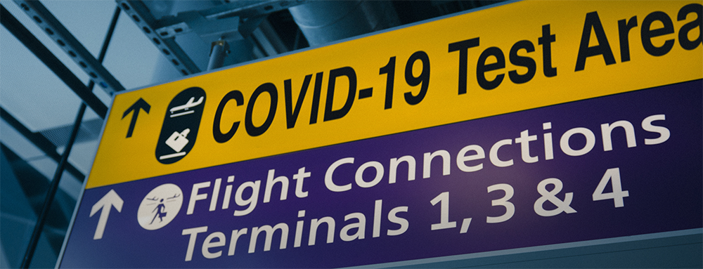 Airport sign saying COVID-19 Test Area