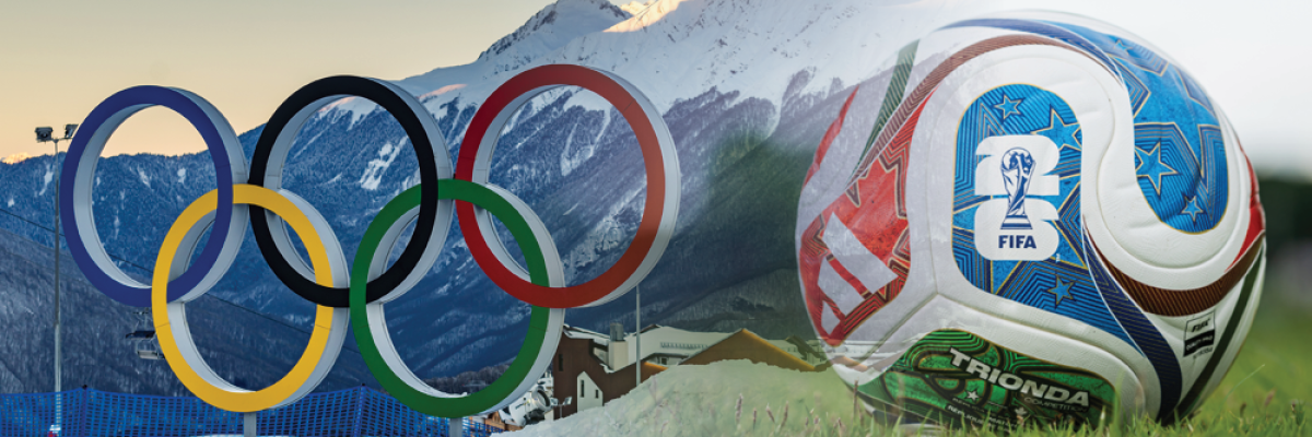 Decorative image of soccer ball and Olympics logo
